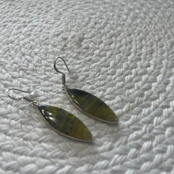 Natural BUMBLE BEE JASPER Handmade Sterling 925 Dangle Earrings #852D - Picture 3 of 3